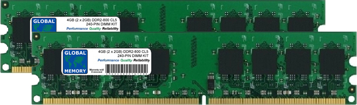 4GB (2 x 2GB) DDR2 800MHz PC2-6400 240-PIN DIMM MEMORY RAM KIT FOR IBM/LENOVO DESKTOPS